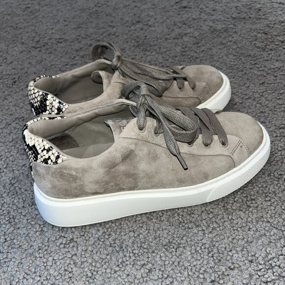 VINCE RHEA Gray Taupe Suede & Snake Skin Print Platform Sneakers  EUC - US 8M - Picture 1 of 11